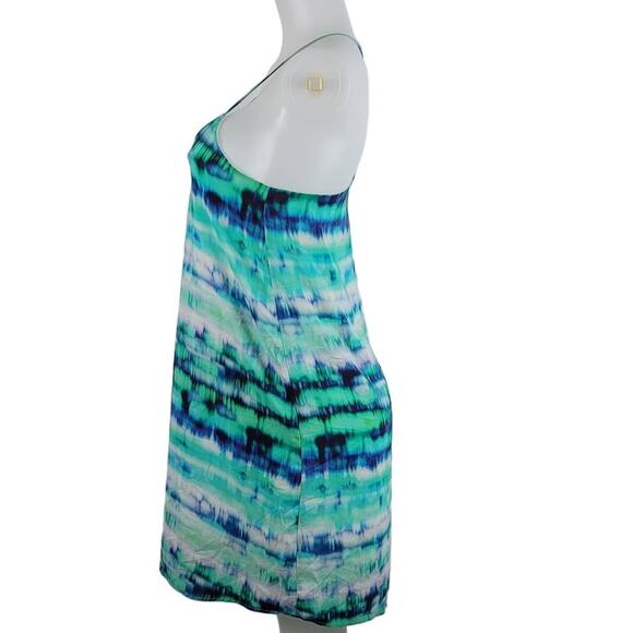 Amour Vert 100% Silk Watercolor Blue/Green Dress Small - Picture 4 of 6